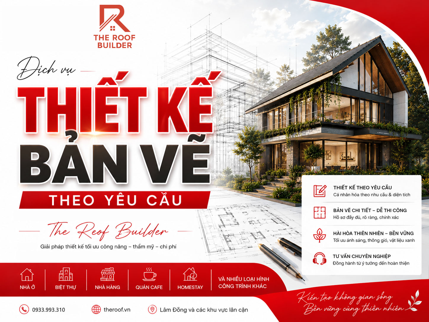 dịch vụ thiết kế bản vẽ  nhà ở, biệt thự, nhà hàng... tại The Roof Builder