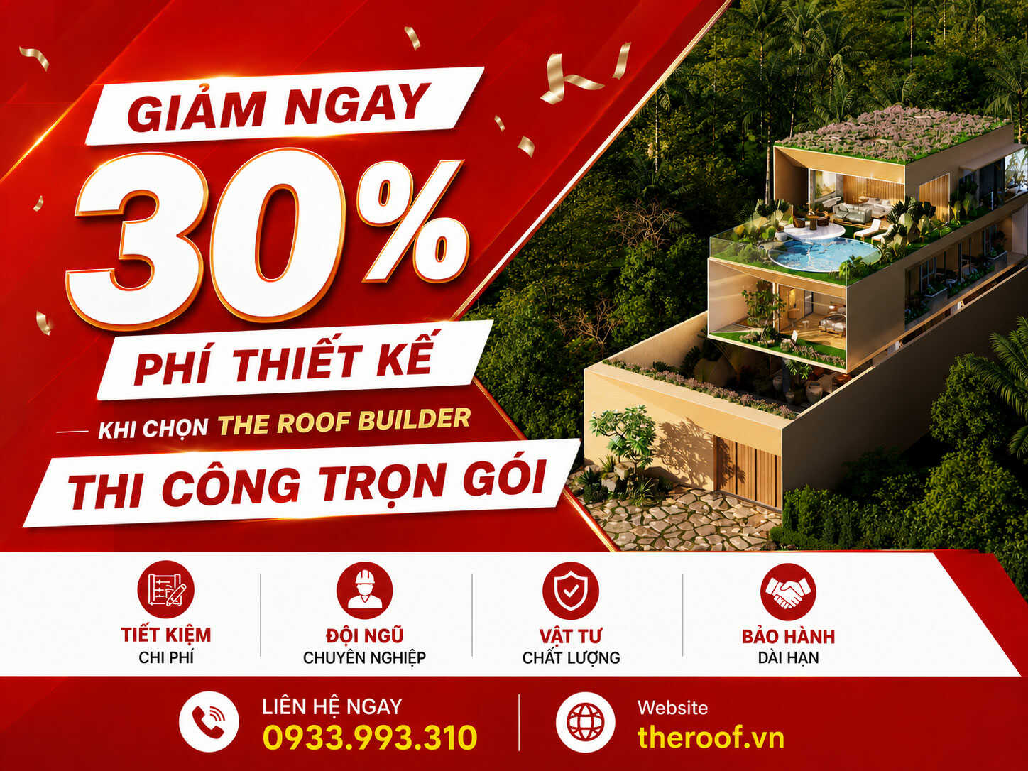 Giảm ngay 30% phí thiết kế khi lựa chọn The Roof Builder xây nhà trọn gói tại Lâm Đồng