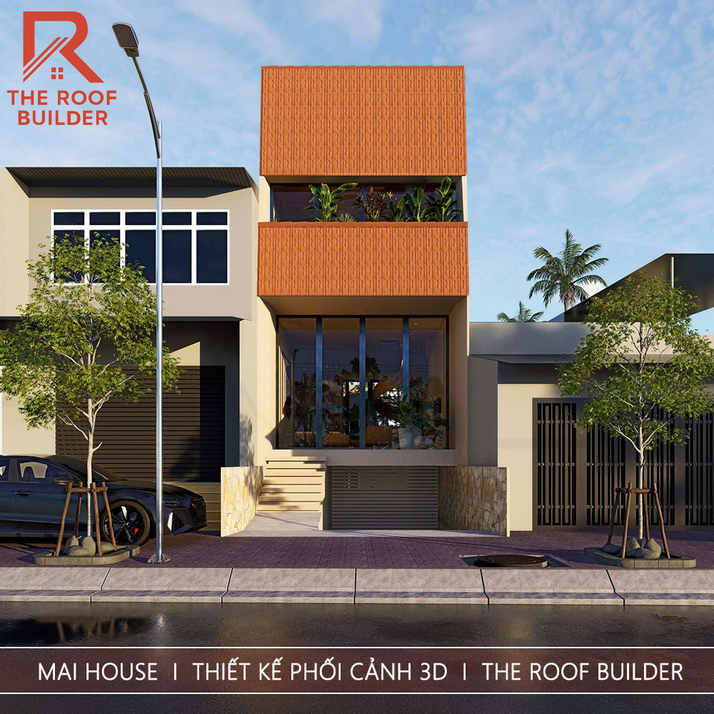 Ảnh thiết kế kiến trúc mặt tiền nhà ở Mai House phối cảnh 3D tại Bảo Lộc, Lâm Đồng _ The Roof Builder