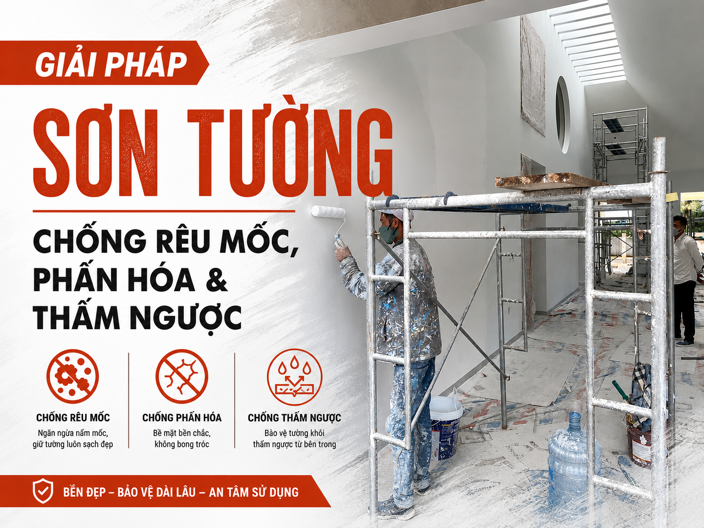 Giải pháp sơn tường chống rêu mốc, phấn hoá, chống thấm ngược_ the roof builder