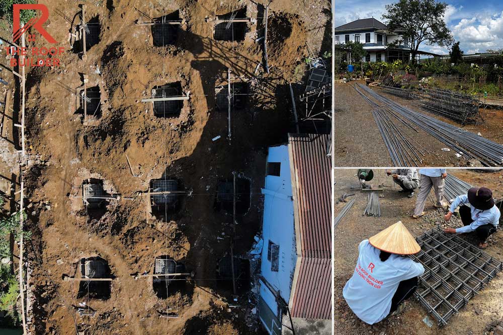 Bước 3: Cắm thép cổ cột và lắp dựng cốp pha xung quanh lòng móng_Quy trình thi công móng nhà trên nền dốc