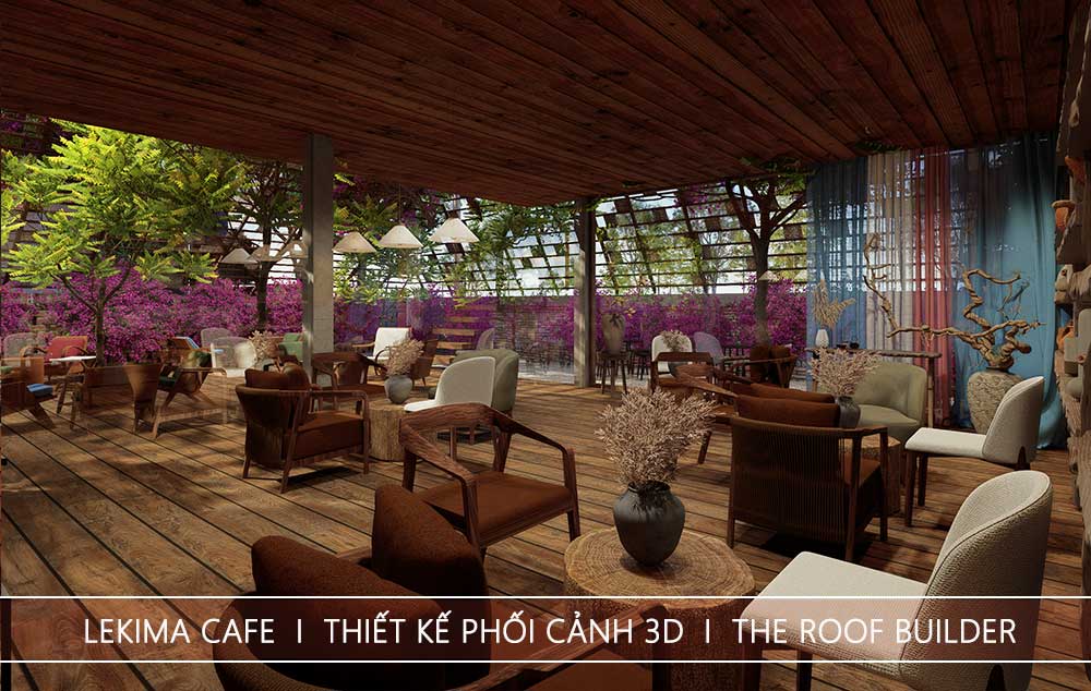 Phối cảnh 3D thiết kế cải tạo quán cafe Lekima bảo lộc của The Roof Builder_ hình 5