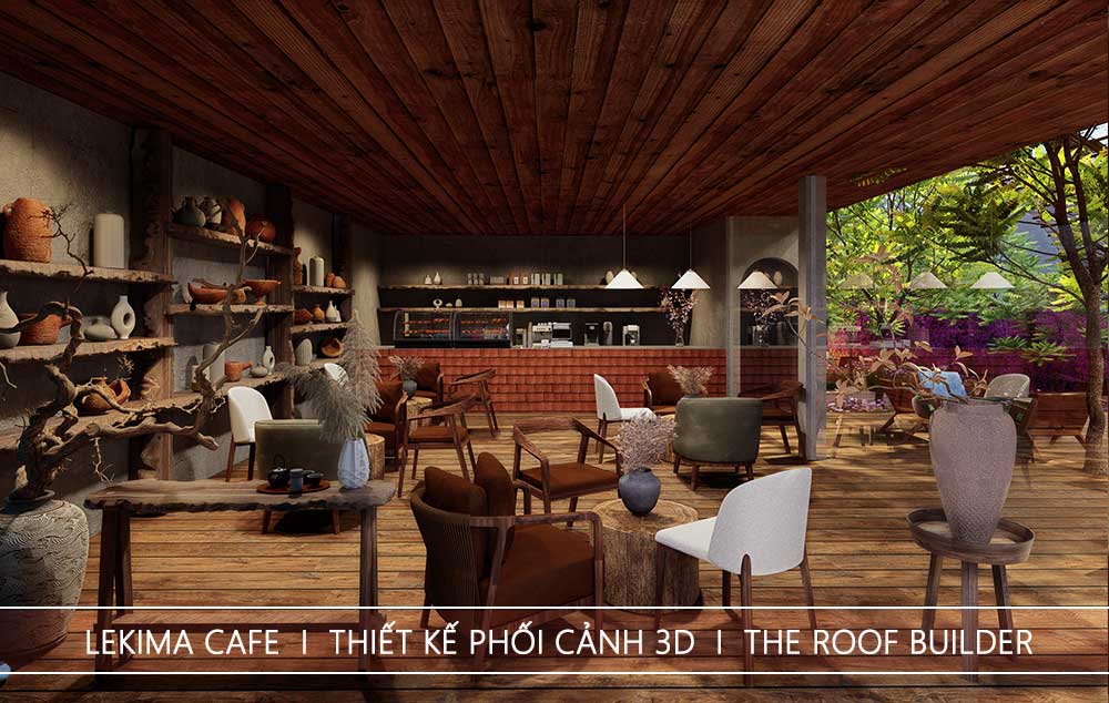 Phối cảnh 3D thiết kế cải tạo quán cafe Lekima bảo lộc của The Roof Builder_ hình 6