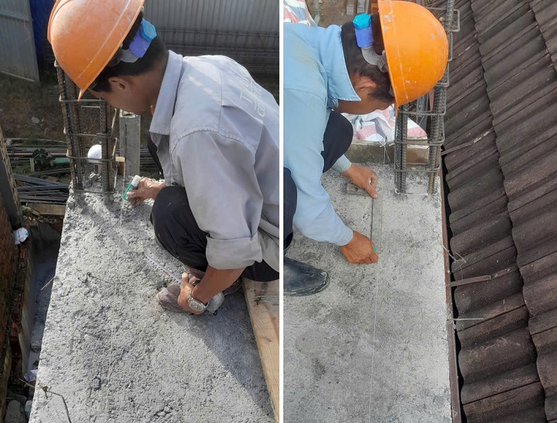Bật mực tim trục sau khi đổ bê tông