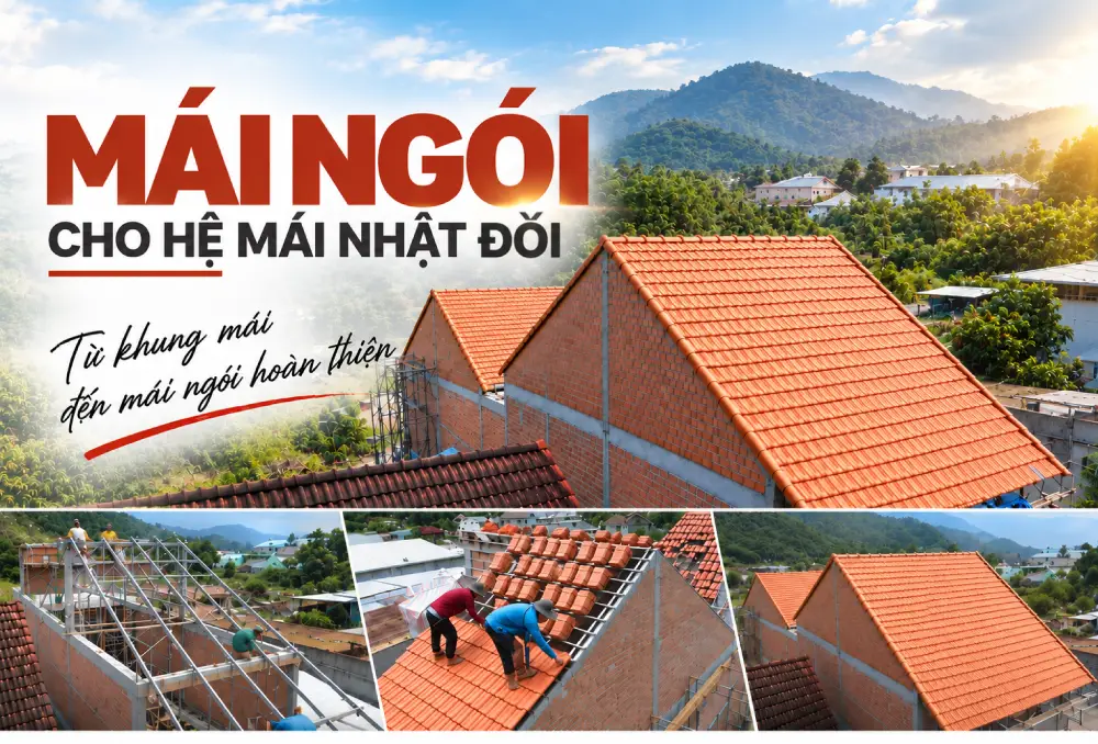 HOÀN THIỆN MÁI NGÓI CHO HỆ MÁI NHẬT ĐÔI TẠI DỰ ÁN XÂY NHÀ TRỌN GÓI Ở ĐỒNG NAI