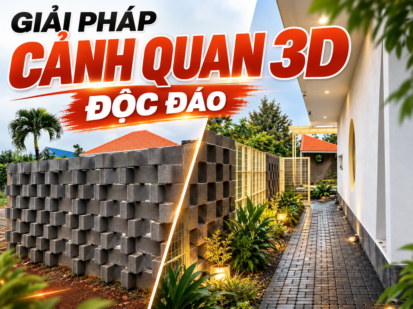 MẪU TƯỜNG RÀO GẠCH XOAY VUÔNG GÓC: GIẢI PHÁP CẢNH QUAN 3D ĐỘC ĐÁO